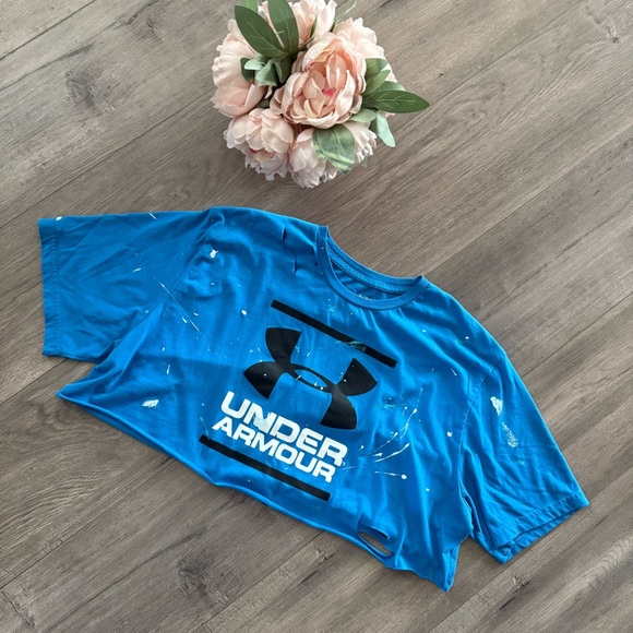 Under Armour Blue Paint Splatter Upcycled Cropped Top - Picture 1 of 3